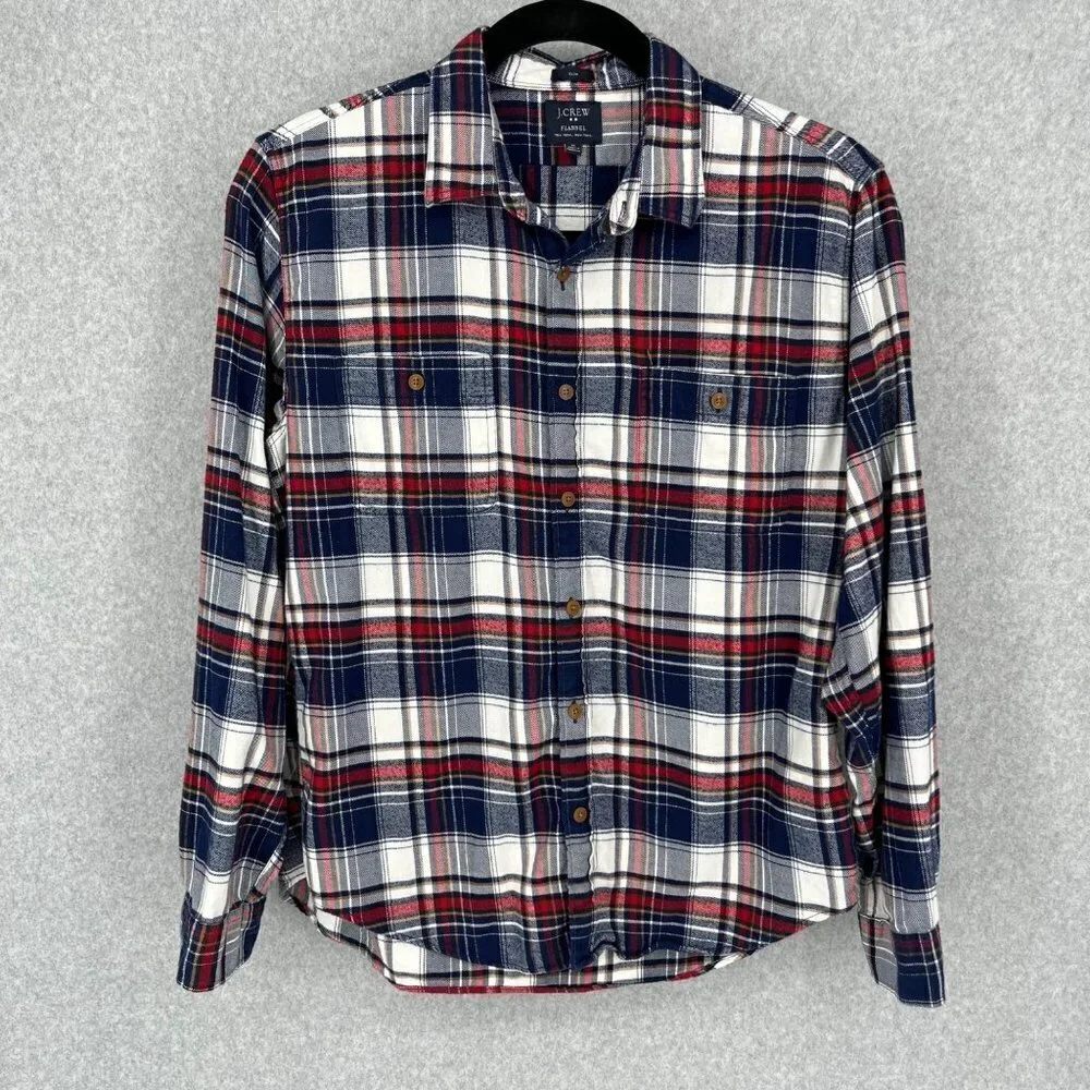 J Crew Mens Slim Fit Flannel Button Up Shirt Size XL Red Blue Gray Plaid Casual